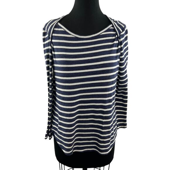 SEA New York Blue White Top Striped Printed Cotton Round Neck Knit Size Medium M - Picture 1 of 10